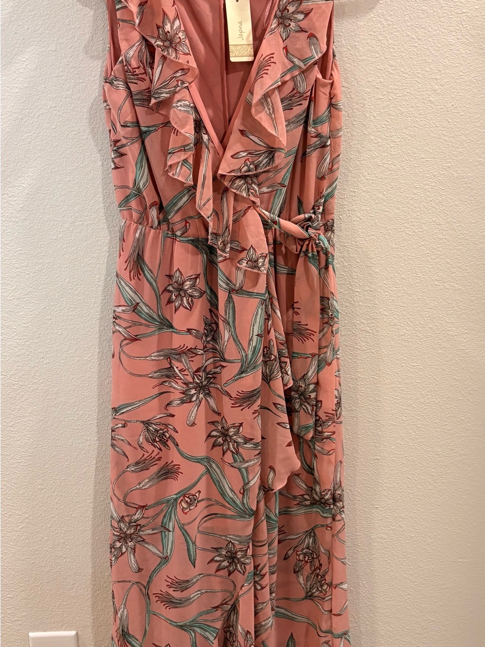 Japna Pink Floral Wrap Dress with Green Accents